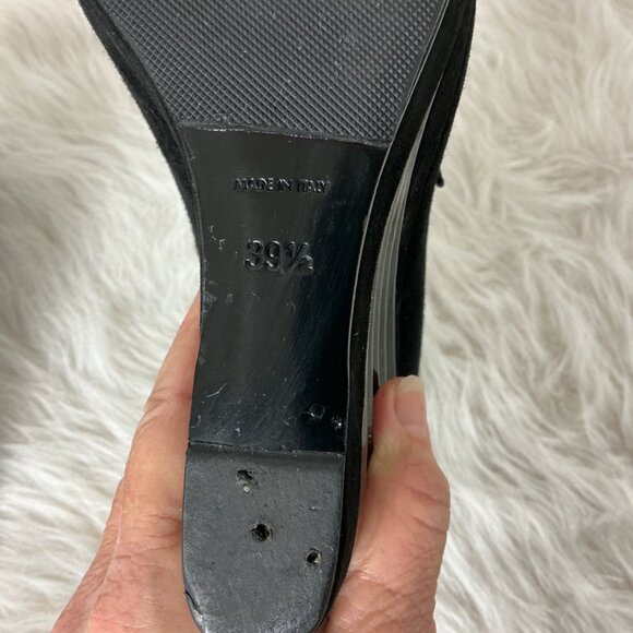 YSL Yves Saint Laurent Black Suede Robyn Winged Molded Wedge Pumps 39.5 US 9.5